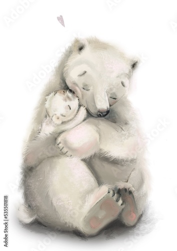 Fototapeta Naklejka Na Ścianę i Meble -  cute polar bears hugging - mom hugs baby