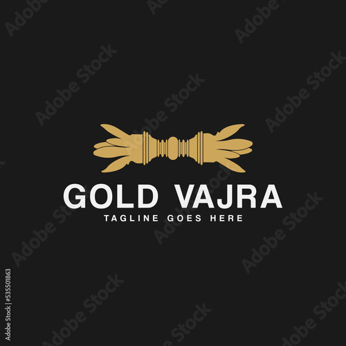 silhouette simple gold vajra iconic element weapon logo design vector illustration with modern clean and modern styles isolated on dark background 