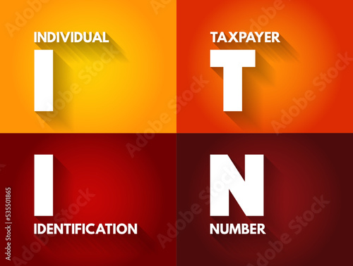 ITIN - Individual Taxpayer Identification Number is a United States tax processing number issued by the Internal Revenue Service, acronym text concept background
