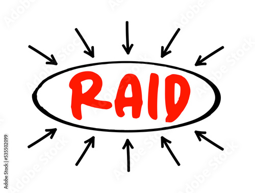 RAID - Redundant Array of Independent Disks is a data storage virtualization technology, acronym text concept цшер фккщцы