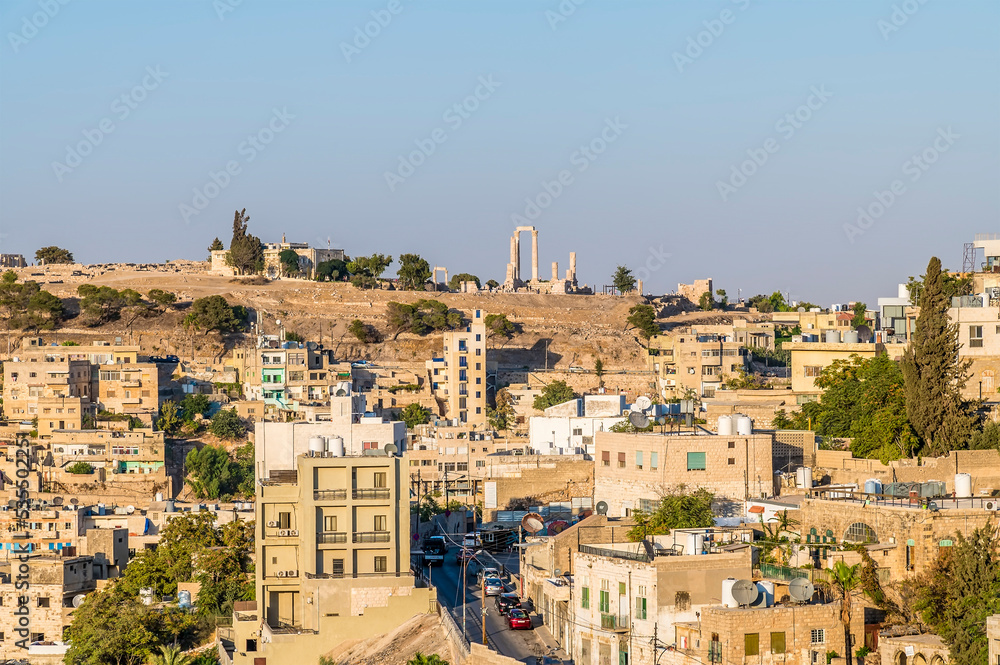 A view towards the Roman Citadel Hill in Amman, Jordan in summertime