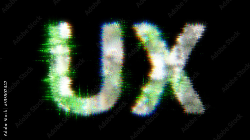 Fototapeta premium green cybernetic text UX with noise distortion, isolated - object 3D rendering