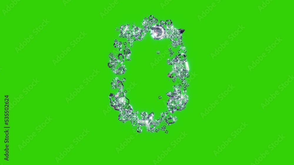 clear diamonds number 0 - gem stones font on chroma key screen, isolated - loop video clear diamonds number 0 - gem stones font on chroma key screen, isolated - loop video