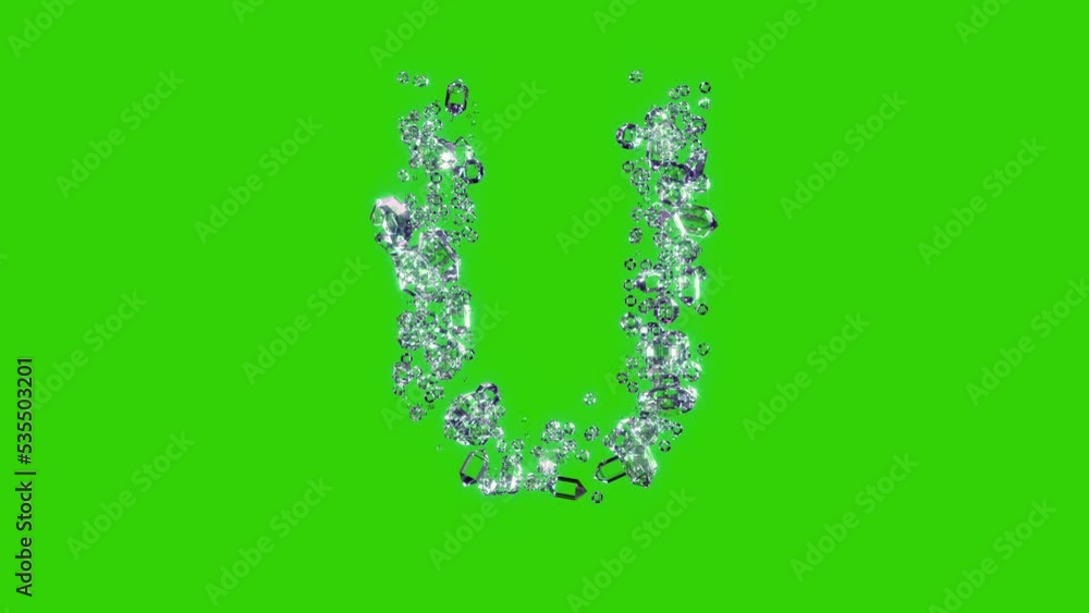 transparent brilliants letter U - gemstones alphabet on chroma key screen, isolated - loop video transparent brilliants letter U - gemstones alphabet on chroma key screen, isolated - loop video