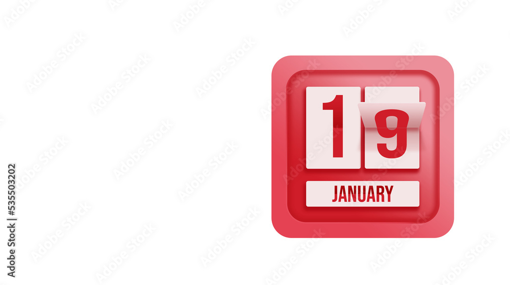 January 19th. Day 19 of month, Calendar date. Calendar in the form of a mechanical scoreboard red timetable tableau on white. Winter month, day of the year concept. January 19th. Day 19 of month, Calendar date. Calendar in the form of a mechanical scoreboard red timetable tableau on white. Winter month, day of the year concept.