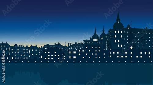 Stockholm silhouette background. Evening city scape view.