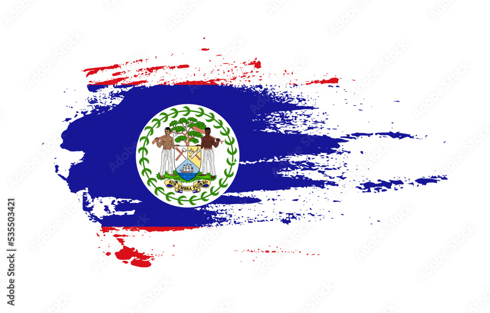 Grunge brush stroke flag of Belize with painted brush splatter effect on solid background Grunge brush stroke flag of Belize with painted brush splatter effect on solid background
