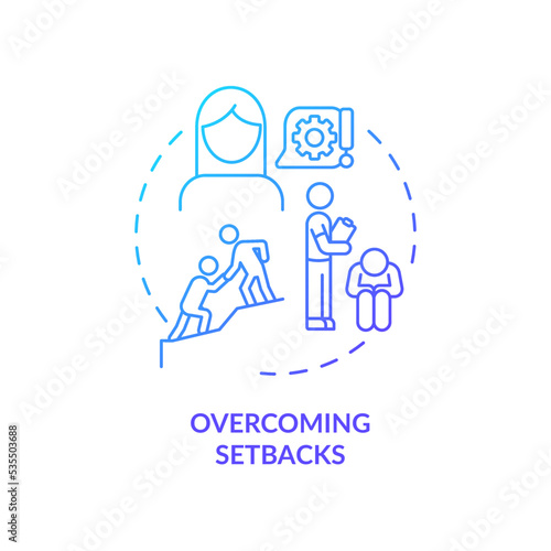 Overcoming setbacks blue gradient concept icon. Deal with work failure. Support and help. Reclaim motivation abstract idea thin line illustration. Isolated outline drawing. Myriad Pro-Bold font used