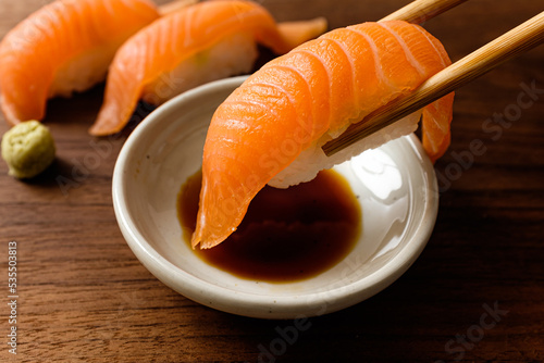 Salmon sushi made with raw salmon and rice