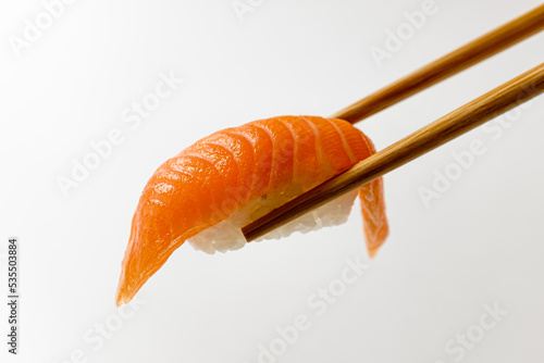 Salmon sushi on a white background