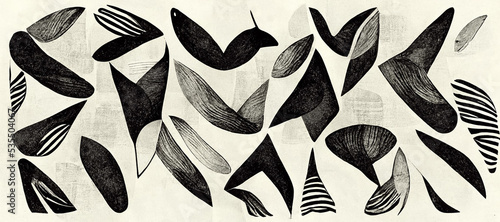 Bundle of black and white hand drawn various organic shapes.