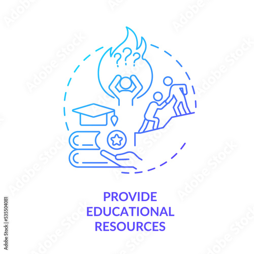 Provide educational resources blue gradient concept icon. Learning program. Improve competencies and skills abstract idea thin line illustration. Isolated outline drawing. Myriad Pro-Bold font used