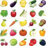Sustainable healthy fruit and vegetable icon collection - vector color illustration