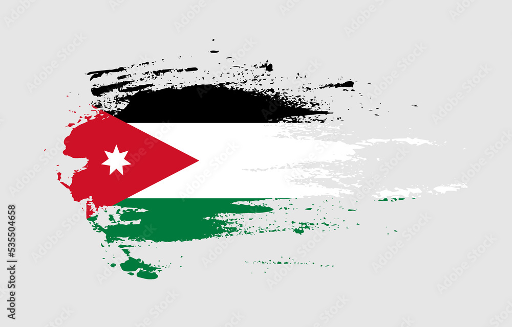Grunge brush stroke flag of Jordan with painted brush splatter effect on solid background Grunge brush stroke flag of Jordan with painted brush splatter effect on solid background