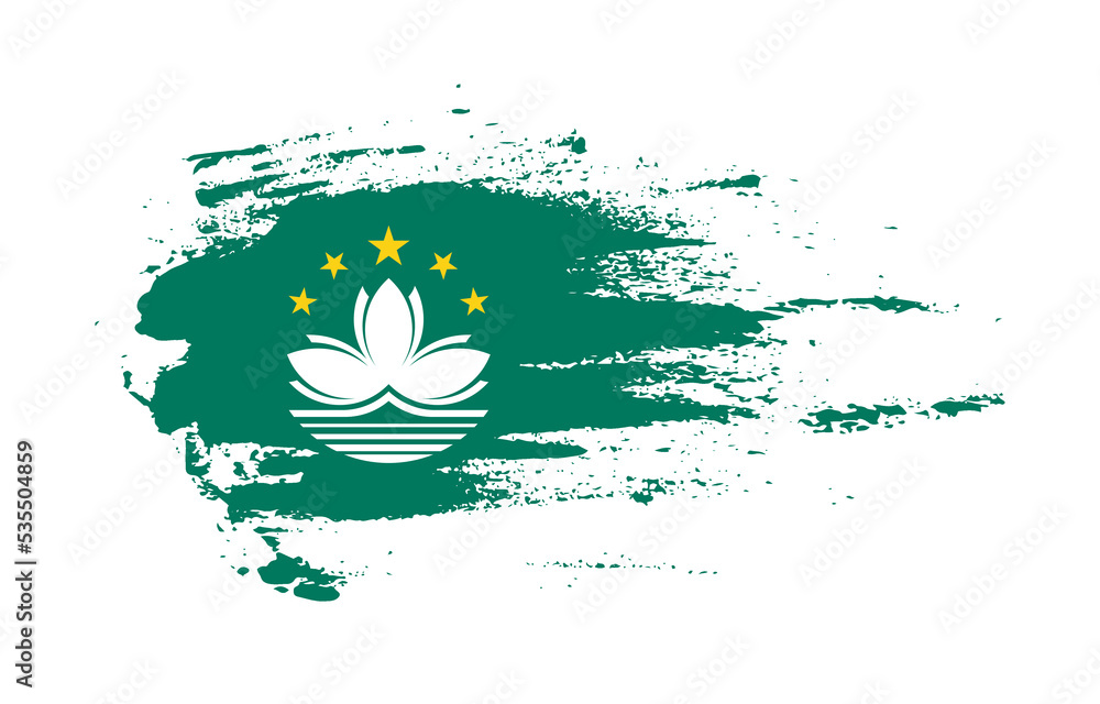 Grunge brush stroke flag of Macau with painted brush splatter effect on solid background Grunge brush stroke flag of Macau with painted brush splatter effect on solid background