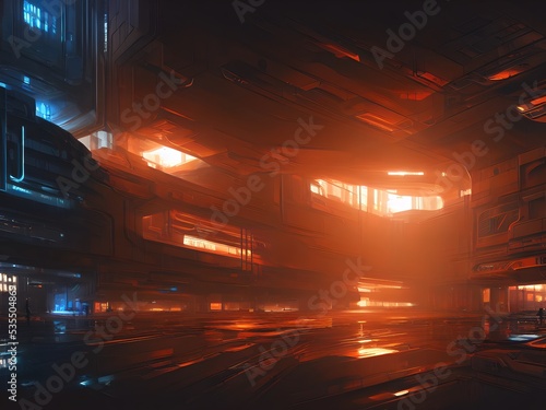 Sci-fi Interior spaceship of the future. Illustration  concept art.