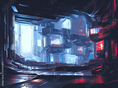 Sci-fi Interior spaceship of the future. Illustration, concept art.