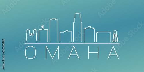 Omaha, NE, USA Skyline Linear Design. Flat City Illustration Minimal Clip Art. Background Gradient Travel Vector Icon.