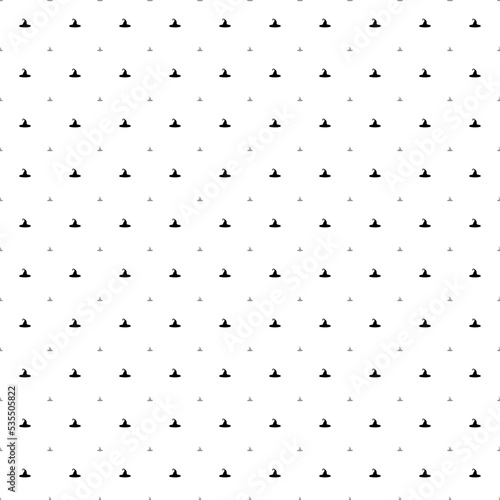 Square seamless background pattern from black witch hat symbols are different sizes and opacity. The pattern is evenly filled. Vector illustration on white background