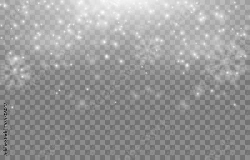 Vector snow. Snow png. Snow on an isolated transparent background. Snowfall, blizzard, winter, snowflakes png. Christmas image.