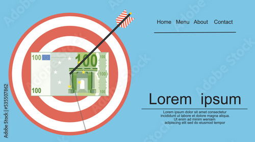 euro target hit with arrow,Flat cartoon style. Vector 