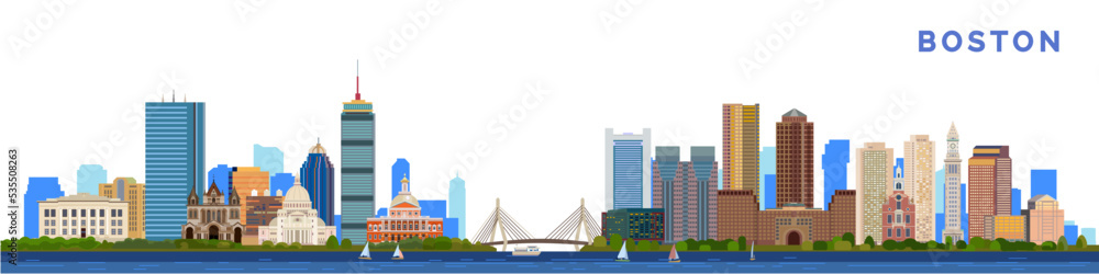 Massachusetts state Boston cityscape vector illustration, american cities and travel tourism.