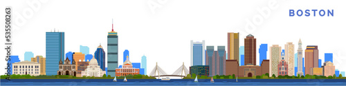 Massachusetts state Boston cityscape vector illustration  american cities and travel tourism.