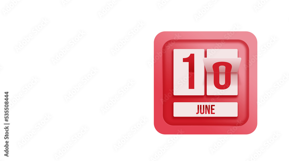 June 10th. Day 10 of month, Calendar date. Calendar in the form of a mechanical scoreboard red timetable tableau on white. Summer month, day of the year concept. June 10th. Day 10 of month, Calendar date. Calendar in the form of a mechanical scoreboard red timetable tableau on white. Summer month, day of the year concept.