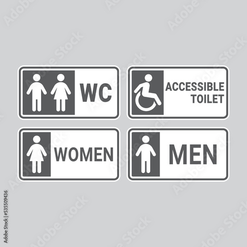 Wc vector sign sticker set. Restroom and accessible toilet symbols. 