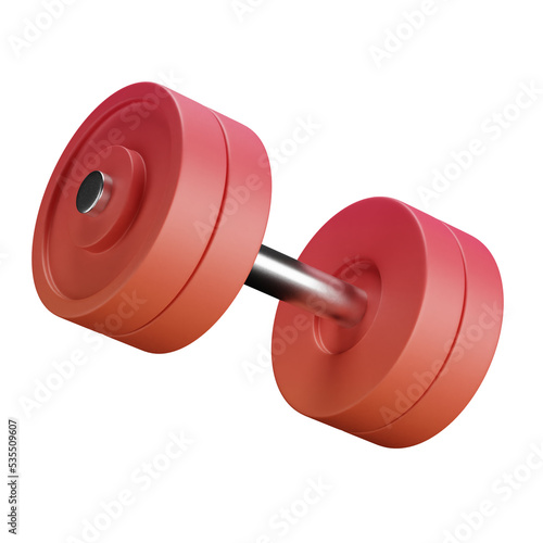 3D cartoon user interface illustration of a dumbbell or gym equipment icon on an isolated background. With studio lighting and a gradient colourful texture. 3D rendering