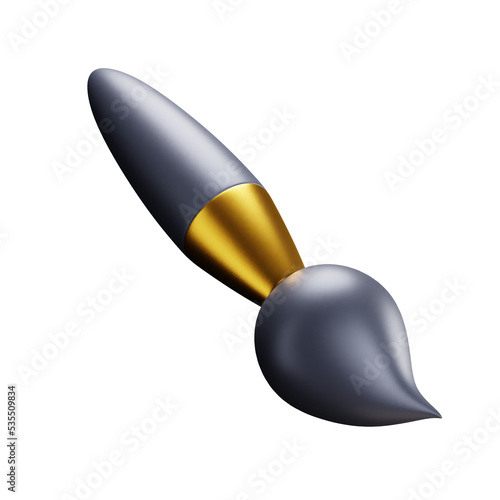 3D cartoon user interface illustration of a black or grey paint brush icon on an isolated background. With studio lighting and a gradient colourful texture. 3D rendering