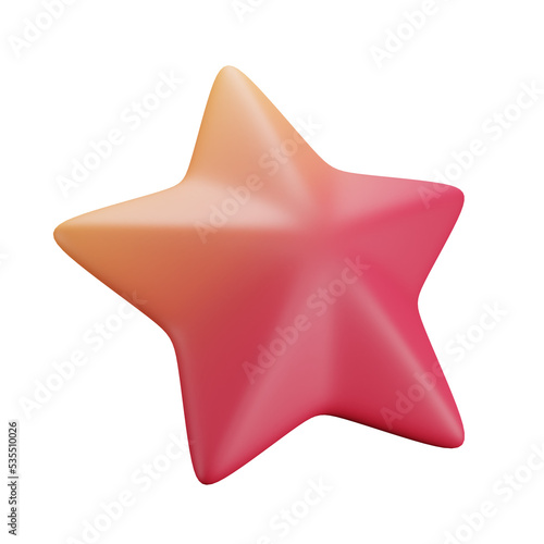 3D cartoon user interface illustration of a star or award or emblem icon on an isolated background. With studio lighting and a gradient colourful texture. 3D rendering