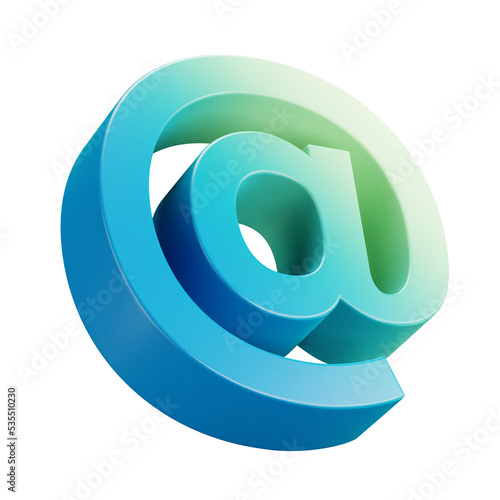 3D cartoon user interface illustration of a @ internet icon email mail  icon on an isolated background. With studio lighting and a gradient colourful texture. 3D rendering