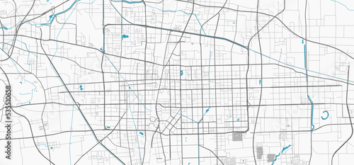 Shijiazhuang map. Detailed map of Shijiazhuang city administrative area. Cityscape panorama illustration. Road map with highways, streets, rivers. photo