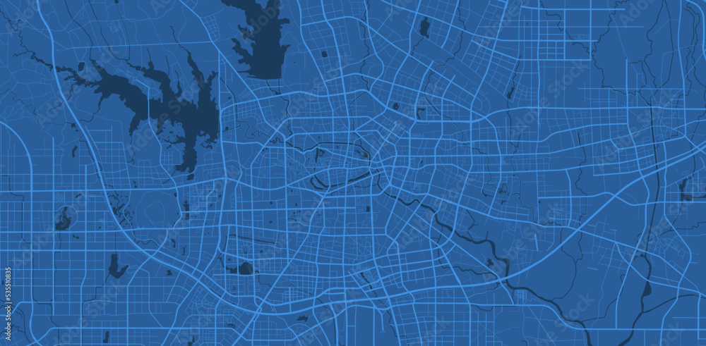 Detailed map poster of Hefei city, linear print map. Blue skyline urban panorama. Decorative graphic tourist map of Hefei territory. Detailed map poster of Hefei city, linear print map. Blue skyline urban panorama. Decorative graphic tourist map of Hefei territory.