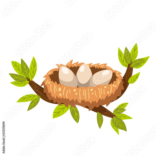 bird nest with eggs, vector illustration