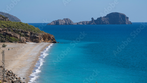 Fototapeta Naklejka Na Ścianę i Meble -  Yanisli Cave Beach Drone Photo, Gulnar Mersin, Turkey