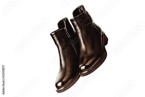 Women's demi-season high boots. classic black leather shoes with zipper.women's boots.summer shoes. on a white isolated background. high heels. 