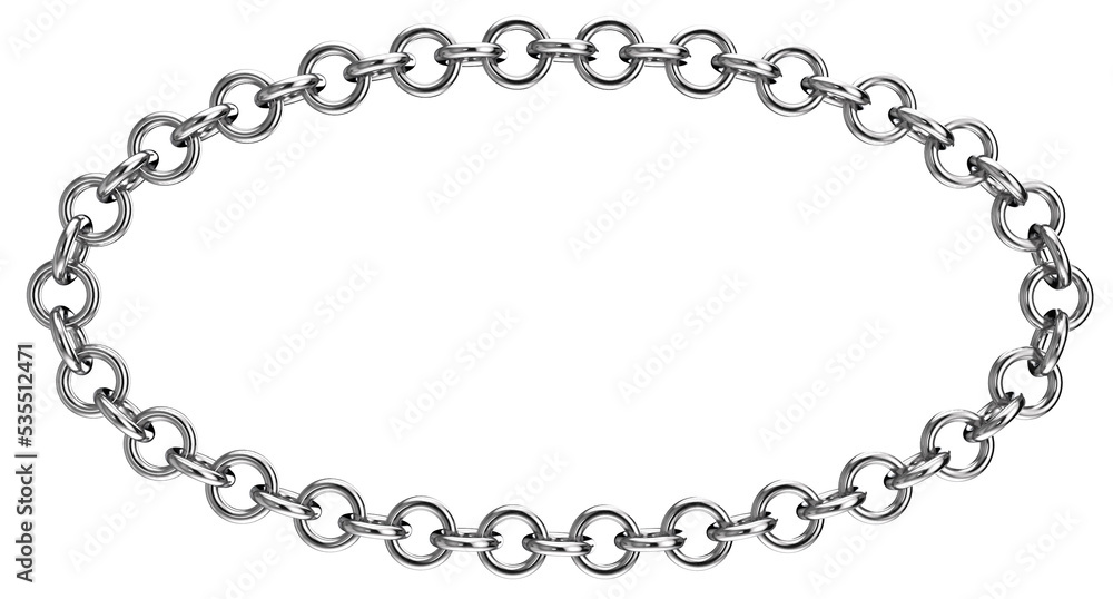 Metal chain. 3D rendering illustration. Oval frame. Metal chain. 3D rendering illustration. Oval frame.