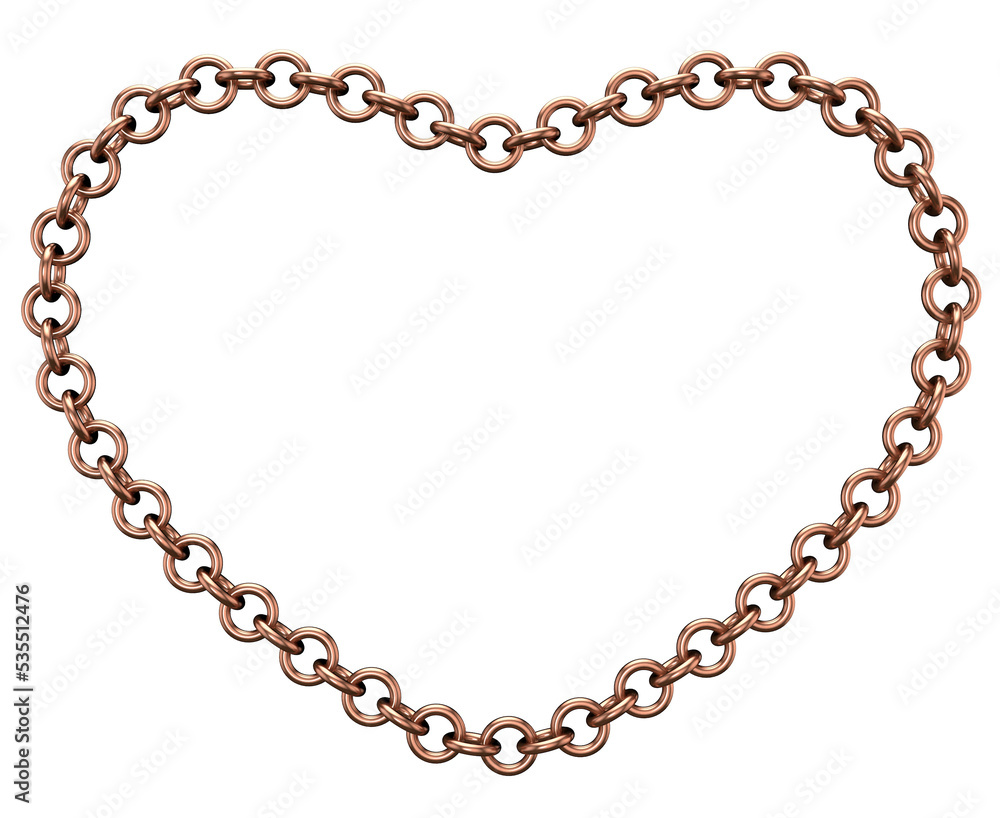 Copper chain. 3D rendering illustration. Heart frame. Copper chain. 3D rendering illustration. Heart frame.