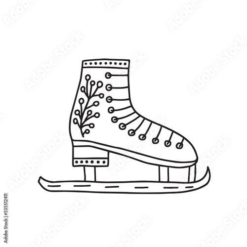 Vector winter ice skate doodle illustration. Hand drawn ice skate vector clip art