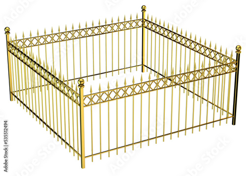 Closed golden fence. 3D ren...