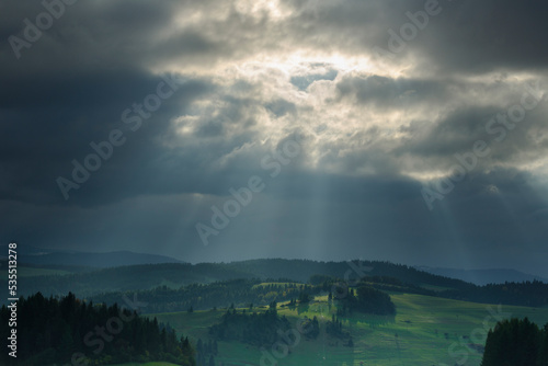 sun rays  over the mountains