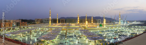 Medina, Al-Madinah Al-Munawwarah, Saudi Arabia -  Al Masjid an Nabawi Medina Grand Mosque During sunset
