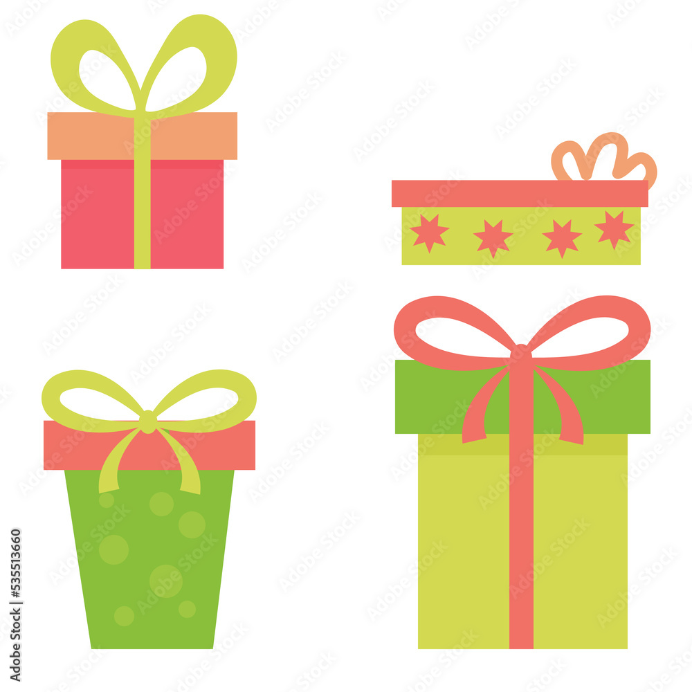 Set of gift boxes for new year, birthday, christmas for stickers design cards Set of gift boxes for new year, birthday, christmas for stickers design cards