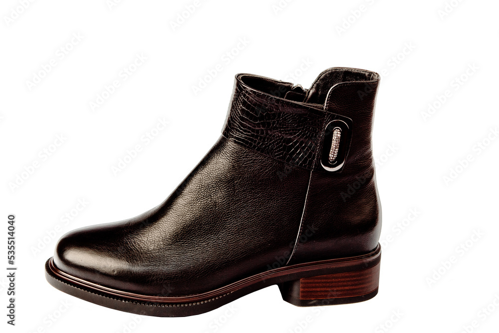 Women's demi-season high boots. classic black leather shoes with zipper.women's boots.summer shoes. on a white isolated background. high heels. Women's demi-season high boots. classic black leather shoes with zipper.women's boots.summer shoes. on a white isolated background. high heels.