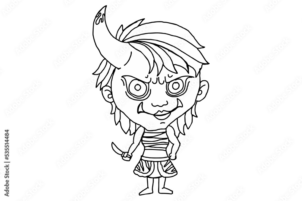 Halloween Cartoon Character - Japanese Red Demon Girl Vector Halloween Cartoon Character - Japanese Red Demon Girl Vector