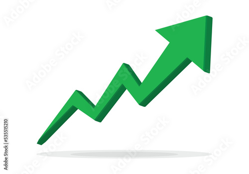 Growing business 3d green arrow on white. Profit arow Vector illustration.Business concept, growing chart. Concept of sales symbol icon with arrow moving up. Economic Arrow With Growing Trend.