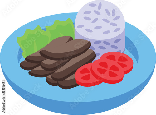 Vegan dish icon isometric vector. Food cuisine. Peri rice
