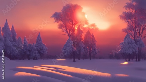 Winter landscape with neon ...